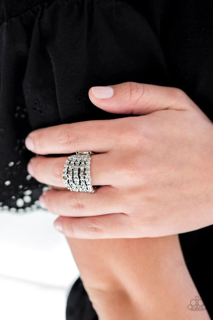 Truly Treasured - Oversized Silver Hematite Encrusted Studded Ring R#1185