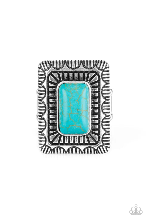 Tumbleweed Deserts - Blue Rectangular Textured Stone Tribal Ring R#1951
