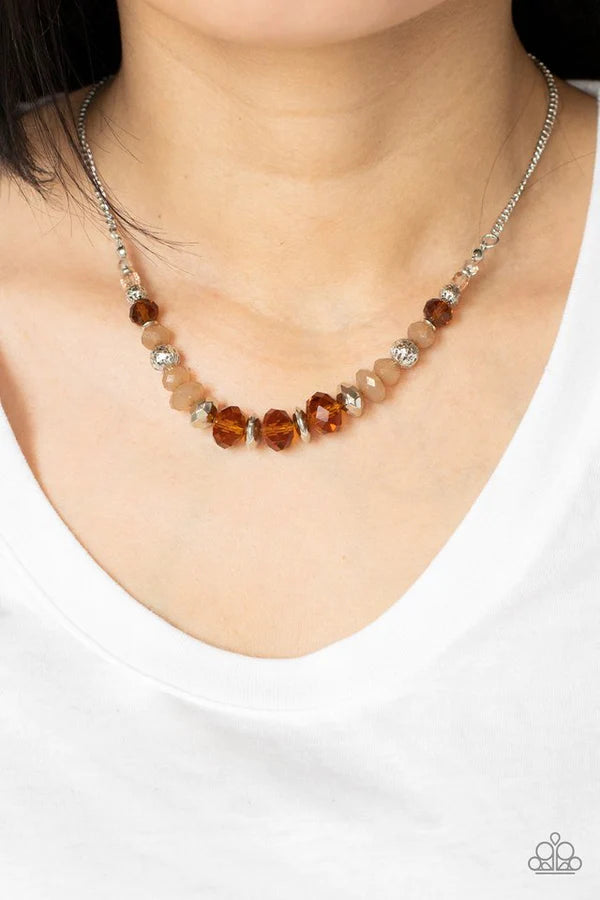 Turn Up The Tea Lights - Brown Opaque (Topaz/Brown/Champagne) Crystal Mismatched Ornate Accents Compilation Necklace N#268