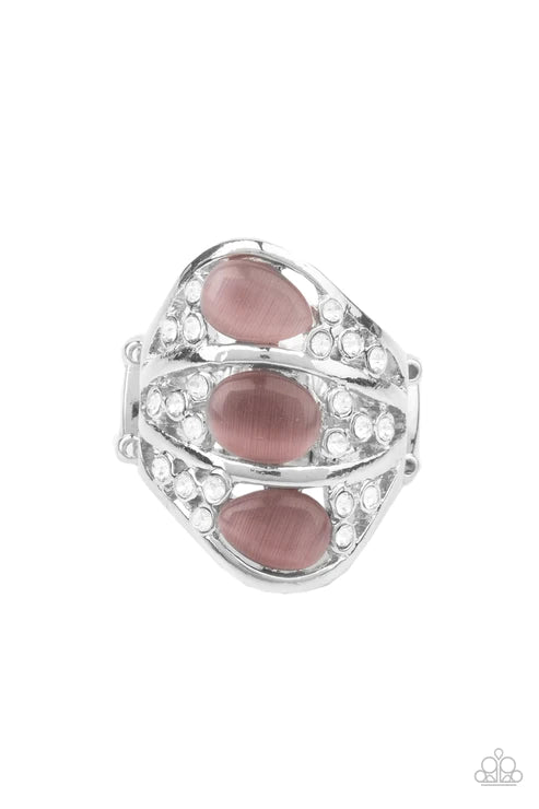 Underrated Shimmer - Oversized Purple Trio Mismatched Encrusted Cat's Eye Moonstone Stacked Ring R#1526