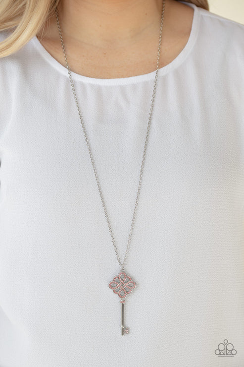 Unlocked - Pink Encrusted 3D Key Necklace N#1840