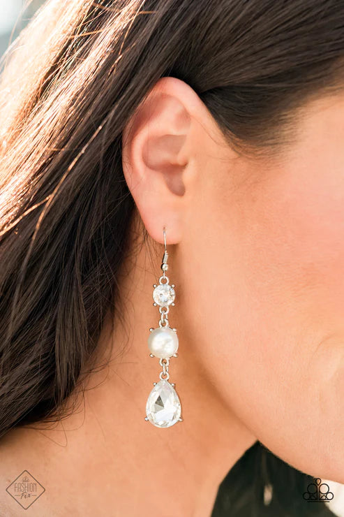 Unpredictable Shimmer - Oversized White Pearl Stacked Teardrop Earrings E#2608
