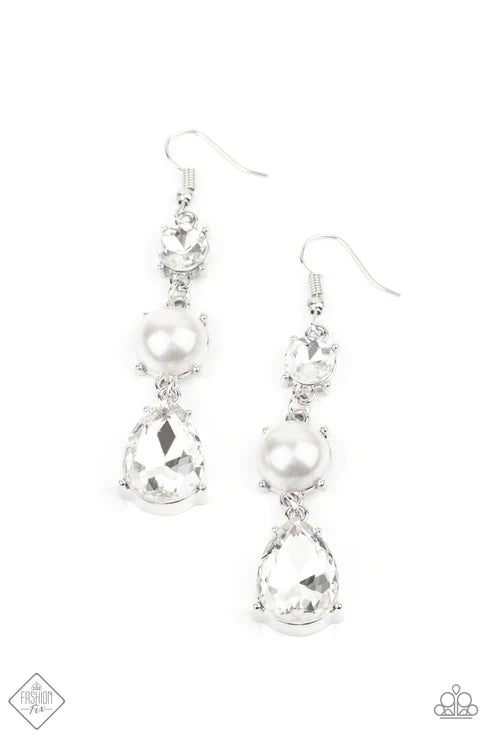Unpredictable Shimmer - Oversized White Pearl Stacked Teardrop Earrings E#2608