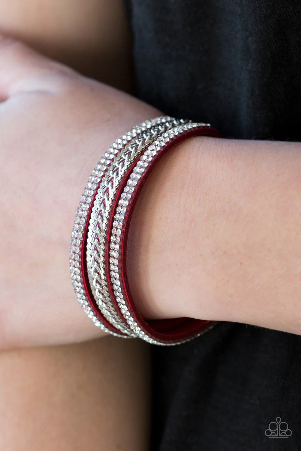 Unstoppable - Red Encrusted Mishmash Shimmer Suede Bracelet B#063
