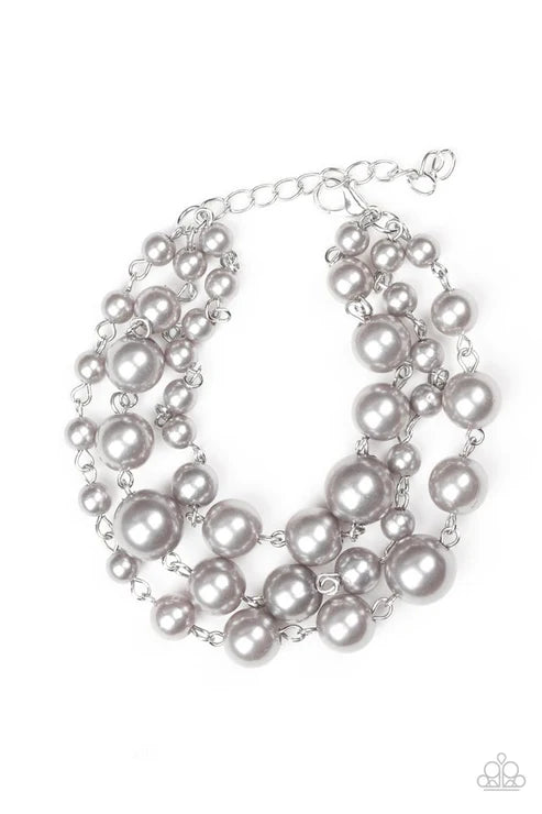 Until The End Of TIMELESS - Silver Bubbly Pearl Trio Strand Bracelet B#1923
