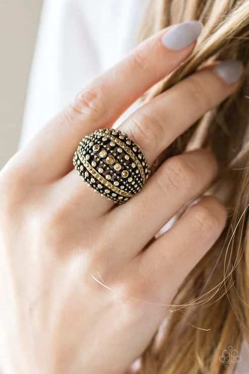 Up In ARMOR - Oversized Brass Aurum Encrusted Studded Industrial Ring R#1866