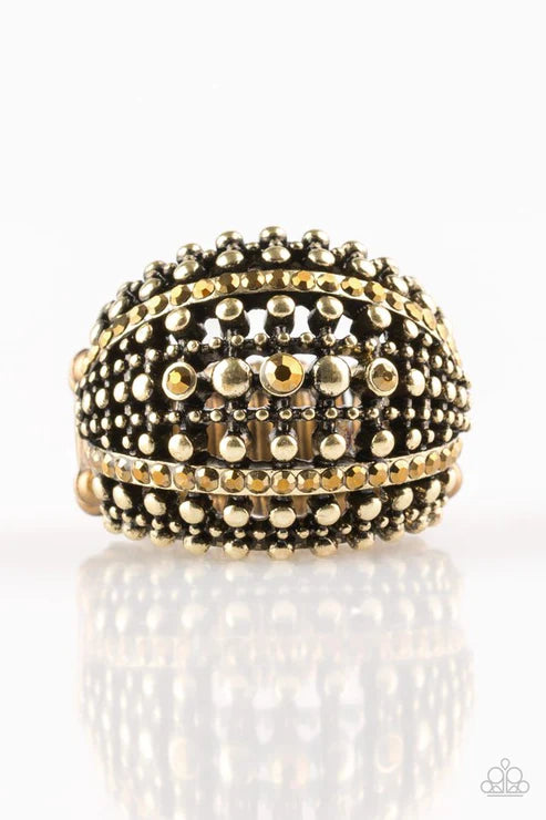 Up In ARMOR - Oversized Brass Aurum Encrusted Studded Industrial Ring R#1866