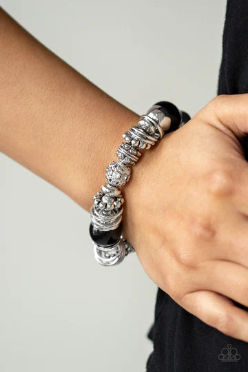 Uptown Tease - Oversized Black Pearl Mismatched Accent Encrusted Bracelet B#1021