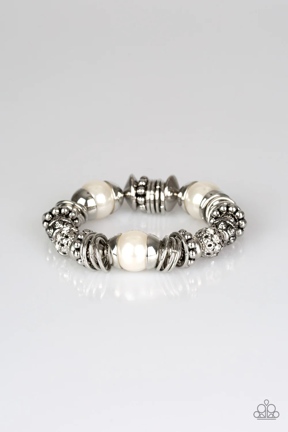Uptown Tease - Oversized White Pearl Mismatched Accent Encrusted Bracelet B#1027