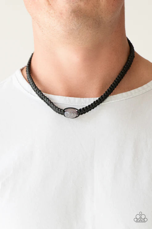 Urban Exploration - Black/Cloudy Braided Knotted Cord Button Loop Closure Urban Necklace N#2236