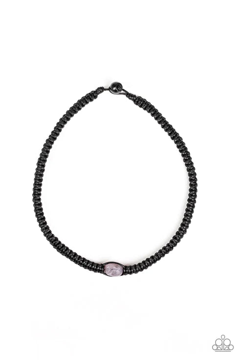 Urban Exploration - Black/Cloudy Braided Knotted Cord Button Loop Closure Urban Necklace N#2236
