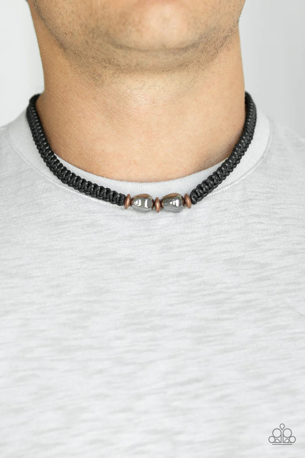 Urban Explorer - Copper/Gunmetal Knotted Braided Cord Accent Button Loop Closure Urban Necklace N#452