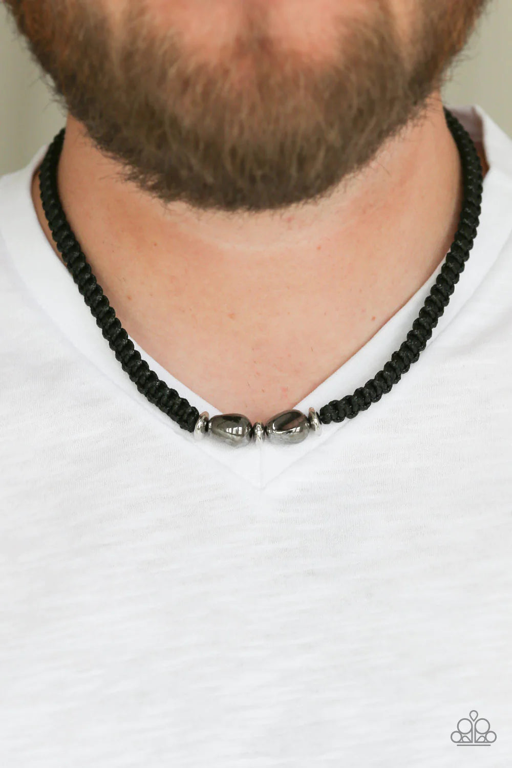 Urban Explorer - Silver/Gunmetal Knotted Braided Cord Accent Button Loop Closure Urban Necklace N#526