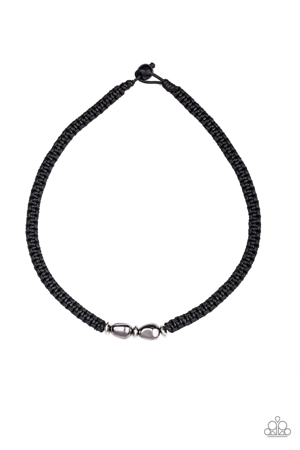 Urban Explorer - Silver/Gunmetal Knotted Braided Cord Accent Button Loop Closure Urban Necklace N#526