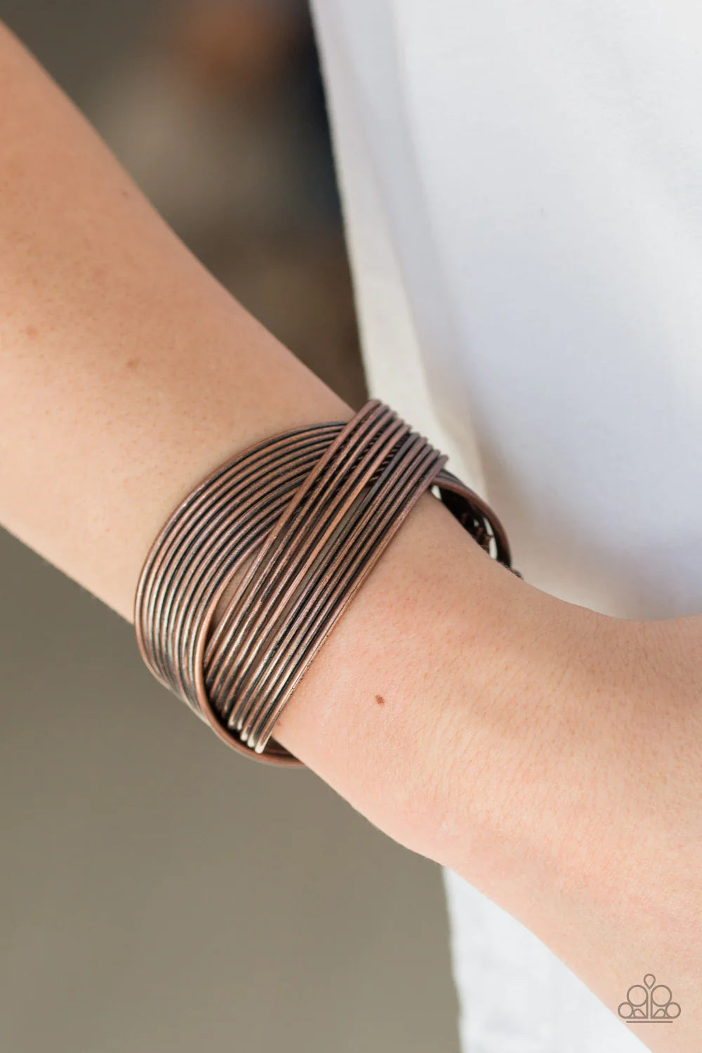 Urban Glam - Oversized Copper Duo Metallic Rods CrissCross Coalescing Bracelet B#1255