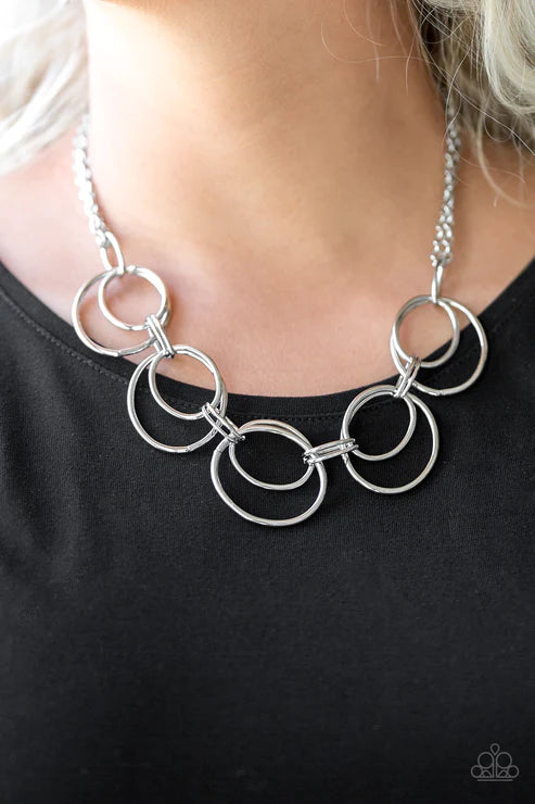 Urban Orbit - Silver Doubled Hoop Link Industrial Necklace N#1838