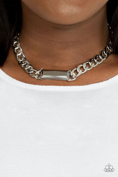 Urban Royalty - Oversized Silver Hematite Emerald Cut Collar Necklace N#1567