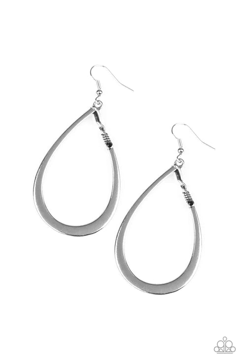 Very Enlightening - Oversized Black Dotted Encrusted Ornate Teardrop Earrings E#2256