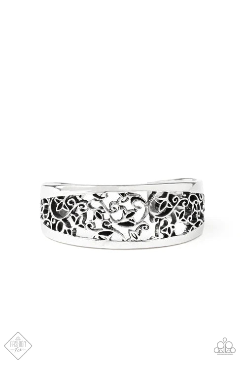 Vine Garden - Oversized Silver 3D Leafy Vine Filigree Bloom Cuff Bracelet B#2524