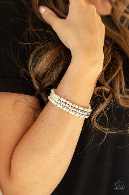 Vintage Beam - White Trio Pearl Encrusted Centerpiece Bracelet B#2595