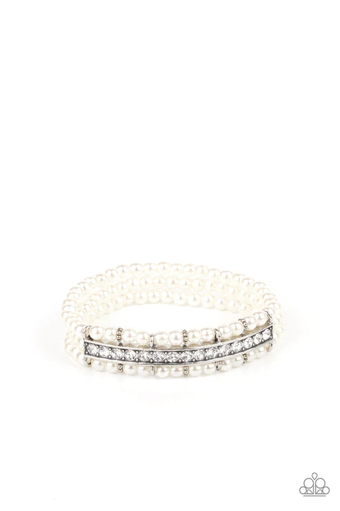 Vintage Beam - White Trio Pearl Encrusted Centerpiece Bracelet B#2595