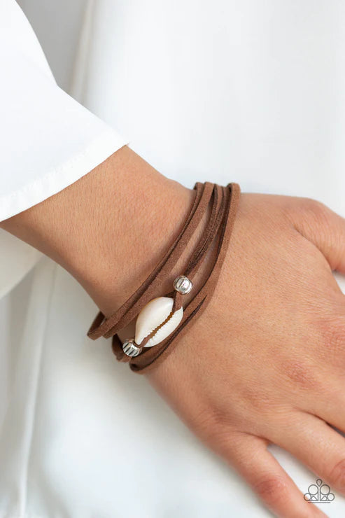 Vitamin SEA - Brown/White/Silver Beach Seashell Accent Suede Bracelet B#1663