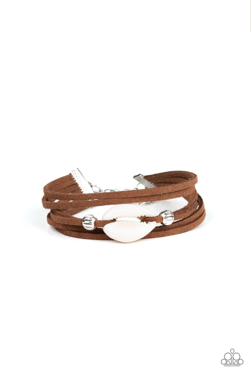 Vitamin SEA - Brown/White/Silver Beach Seashell Accent Suede Bracelet B#1663