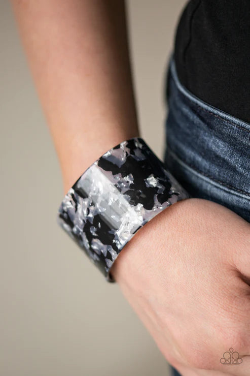 Vogue Revamp - Oversized White Marble Ombre Retro Cuff Bracelet B#1918