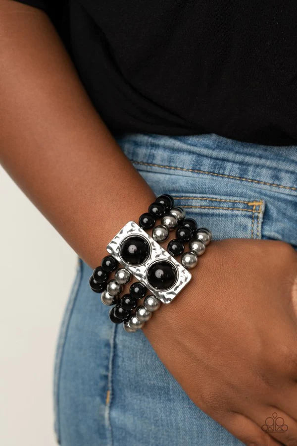 WEALTH-Conscious - Oversized Black/Silver Hammered Bracelet B#1005