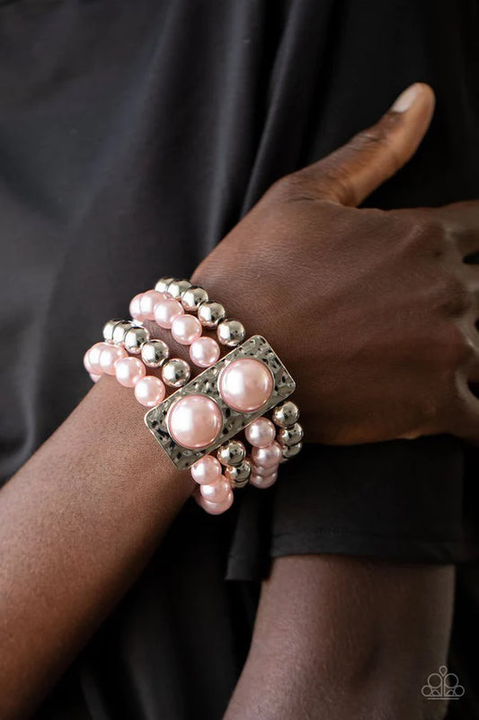 WEALTH-Conscious - Oversized Pink/Silver Pearl Hammered Bracelet B#159