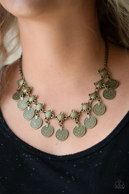 Walk The Plank - Brass Coin Disc Fringe Necklace N#2478