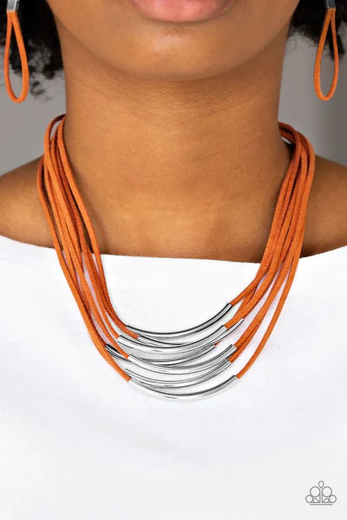Walk The WALKABOUT - Orange Slide Along Rods Suede Necklace N#2171