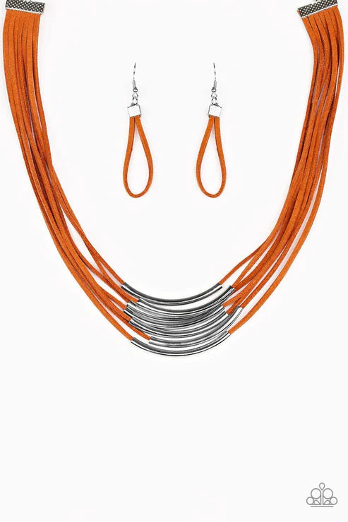 Walk The WALKABOUT - Orange Slide Along Rods Suede Necklace N#2171