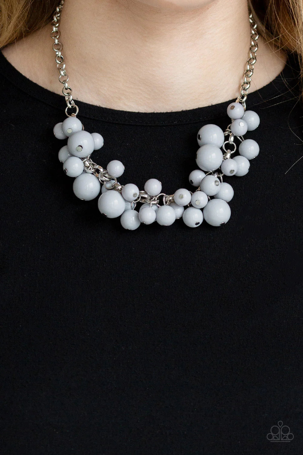 Walk This BROADWAY - Bubbly Silver/Gray Fringe Necklace N#312