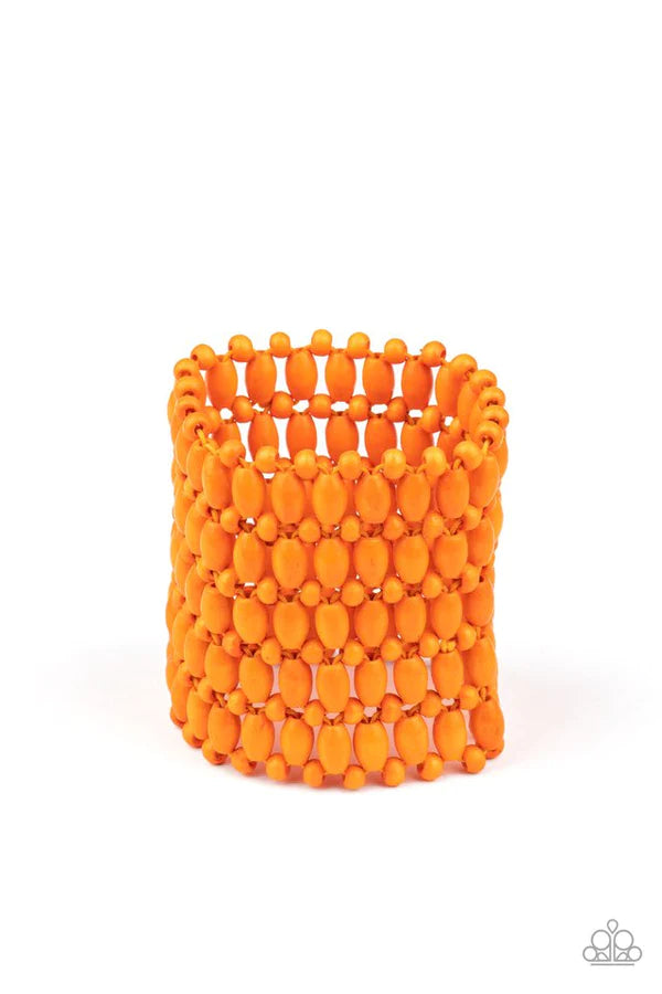 Way Down In Kokomo - Oversized Orange Round/Oval Weaved Wood Bracelet B#347