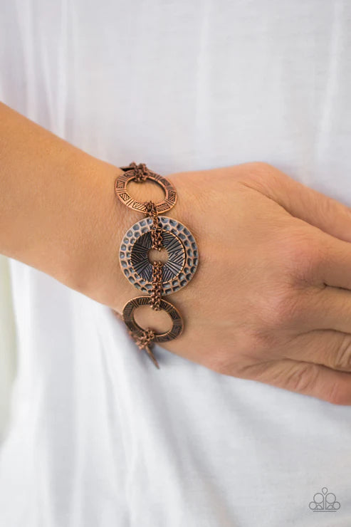 Way Wild - Copper Stamped/Hammered Woven Chain Link Tribal Bracelet B#1565