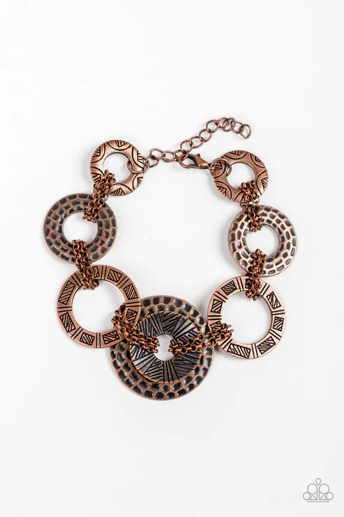 Way Wild - Copper Stamped/Hammered Woven Chain Link Tribal Bracelet B#1565