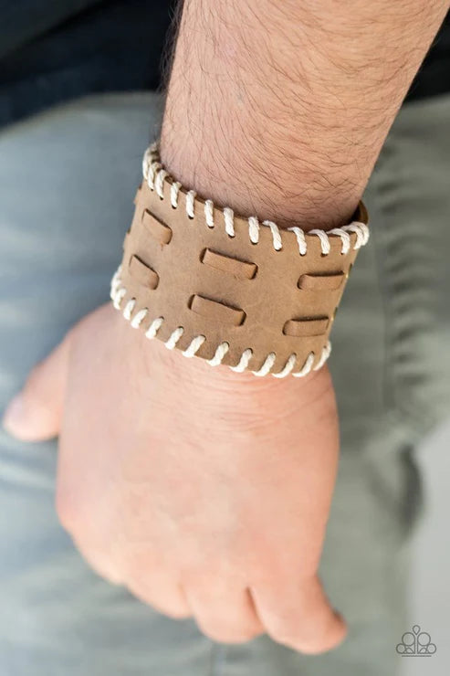 West RIDE Story - Oversized Brown Suede Lace Stitched Twine Leather Urban Bracelet B#1740
