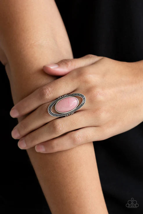 Western Royalty - Oversized Pink Dramatic Southwestern Airy Studded Encircle Stone Ring R#1864