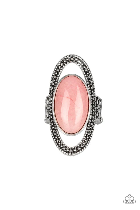 Western Royalty - Oversized Pink Dramatic Southwestern Airy Studded Encircle Stone Ring R#1864