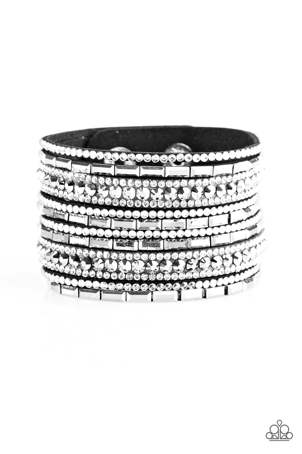 Wham Bam Glam - Black/White Glassy/Smoky Hematite Encrusted Suede Bracelet B#1029