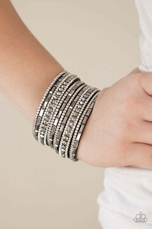 Wham Bam Glam - Smoky Hematite Encrusted Suede Bracelet B#1030