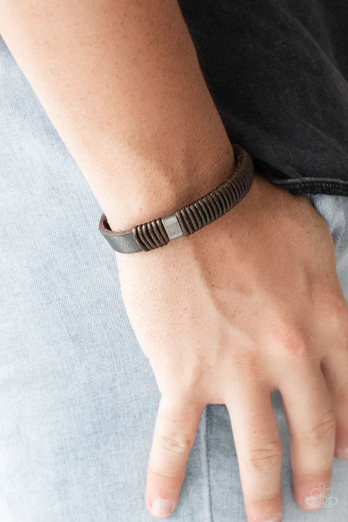 What Happens On The Road - Brown Infused Metallic Cord Accents Leather Urban Bracelet B#1643