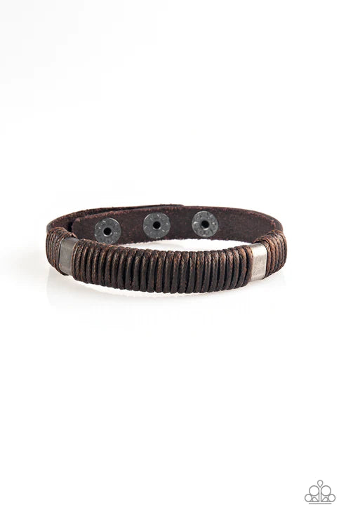 What Happens On The Road - Brown Infused Metallic Cord Accents Leather Urban Bracelet B#1643