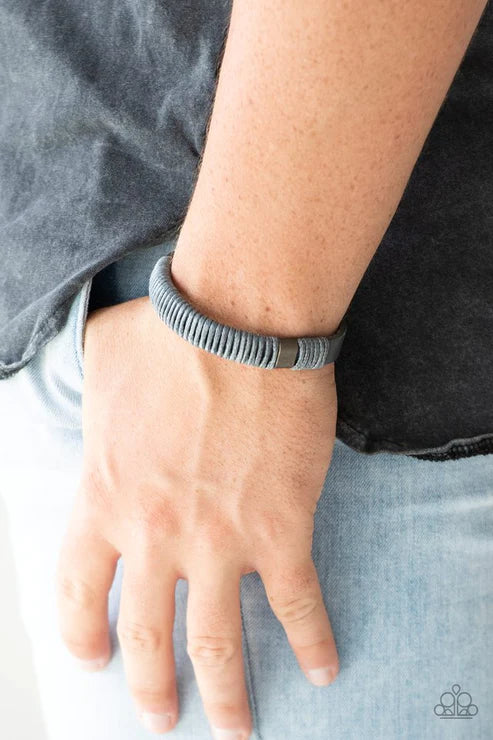 What Happens On The Road - Silver/Gray Infused Metallic Cord Accents Leather Urban Bracelet B#2018