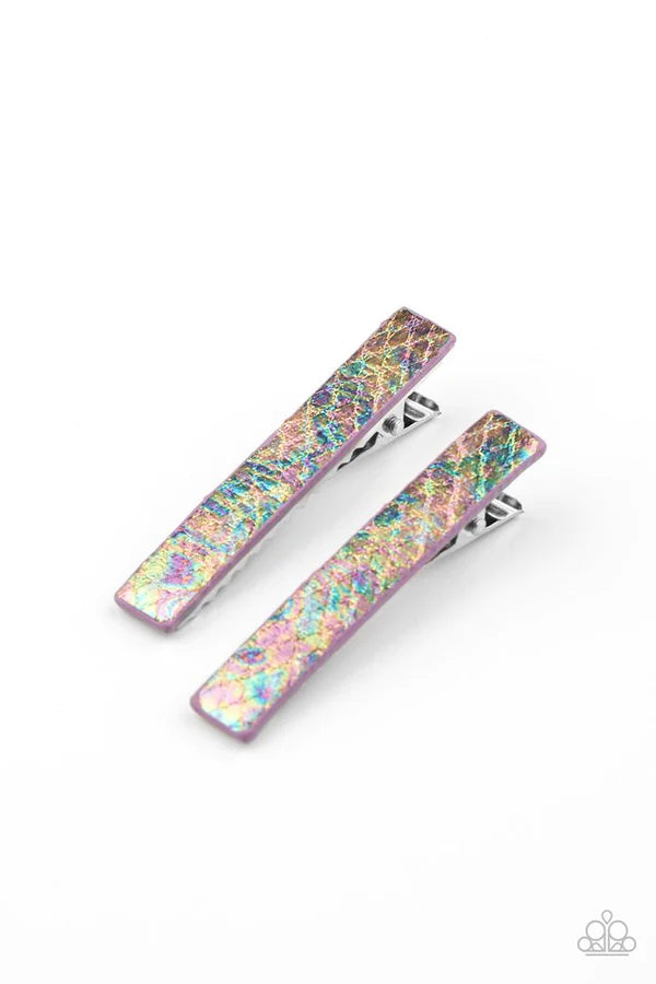 Wild Hair Day - 2-pk Oversized Multi Oil Spill Iridescent Wild Python Leather Hair Clips HH#716