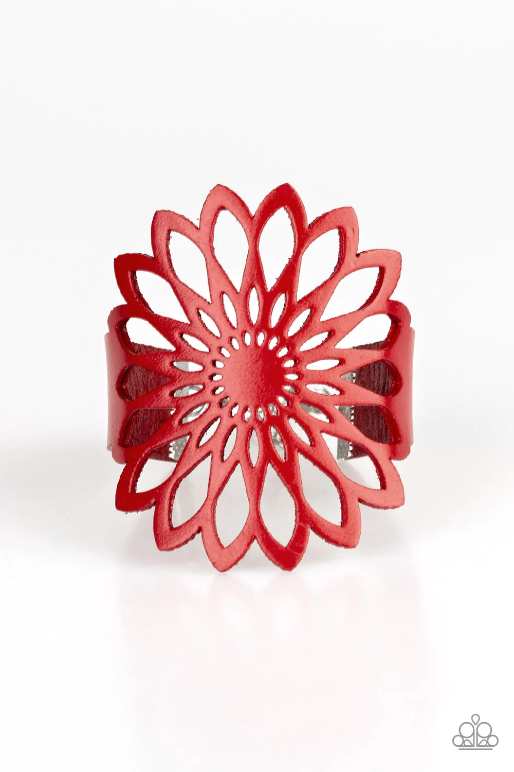 Wildly Wildflower - Oversized Red Airy Stenciled Wildflower Leather Bracelet B#1041