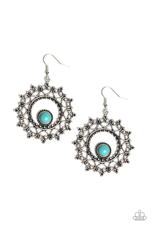 Wreathed in Whimsicality - Blue Studded Stone Heart Filigree Wreath Earrings E#1806