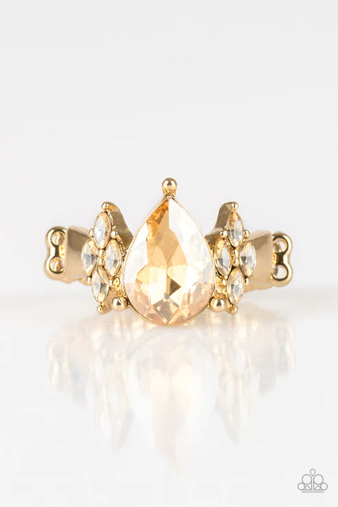 Yas Queen - Gold/Golden Marquise Cut Flanked Teardrop Ring R#451