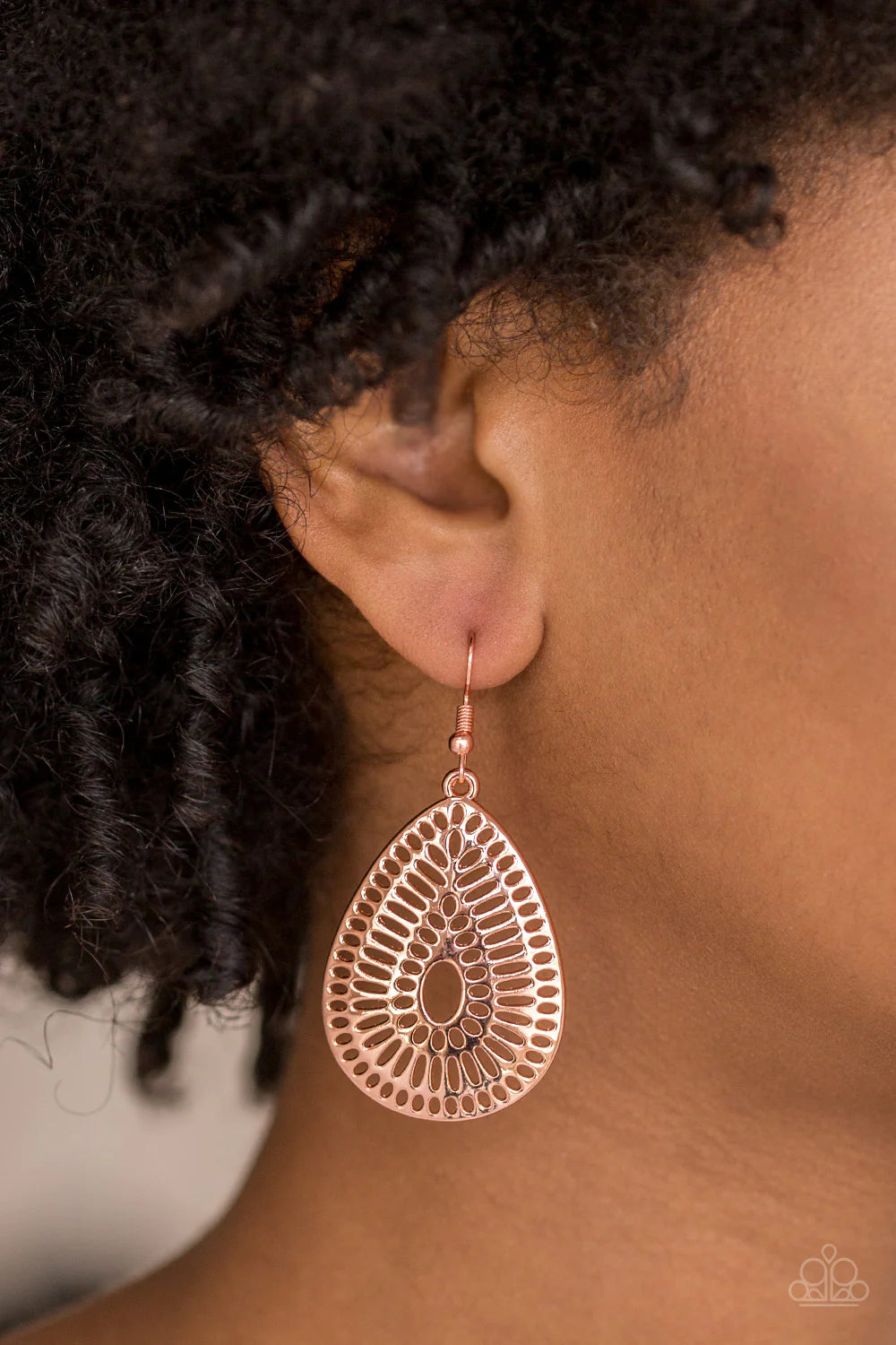 You Look GRATE! - Copper Ripple Grated Stenciled Teardrop Earrings E#1415